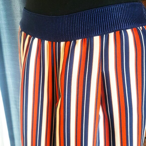 ZARA Women's Navy/Dk Orange/White Striped Cropped Wide Leg Flowy Pants - Size M - Picture 3 of 11